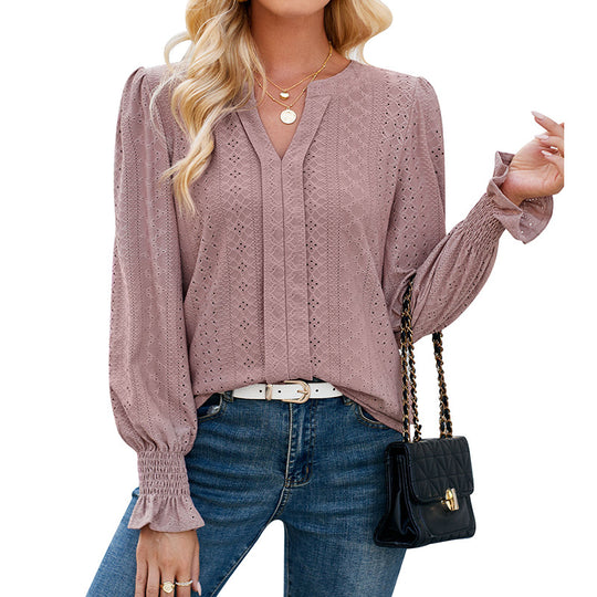 Damen Bluse mit elegantem Lochmuster und lässigem Schnitt Heidi-Mode