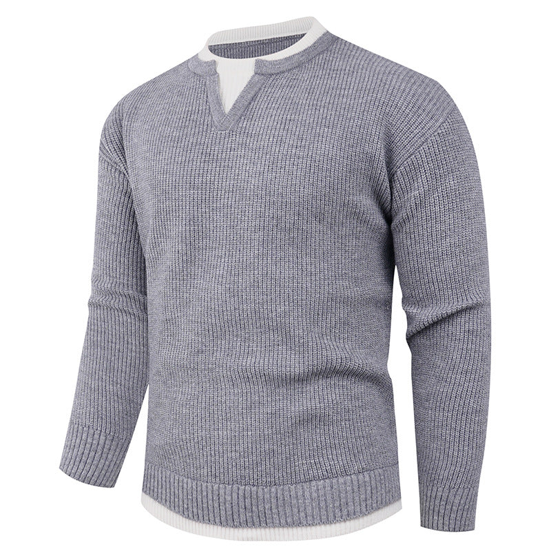 Herren Strickpullover mit V-Ausschnitt und modernem Rippenmuster Heidi-Mode