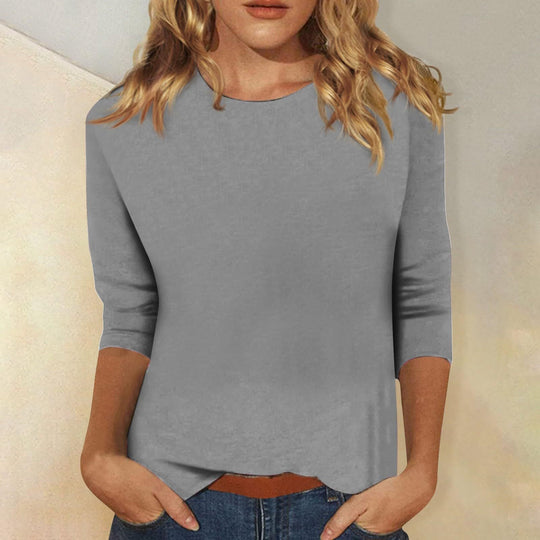 Damen Lässiges Oberteil mit Eleganten 3/4-Ärmeln und Geschwungenem Saum Heidi-Mode
