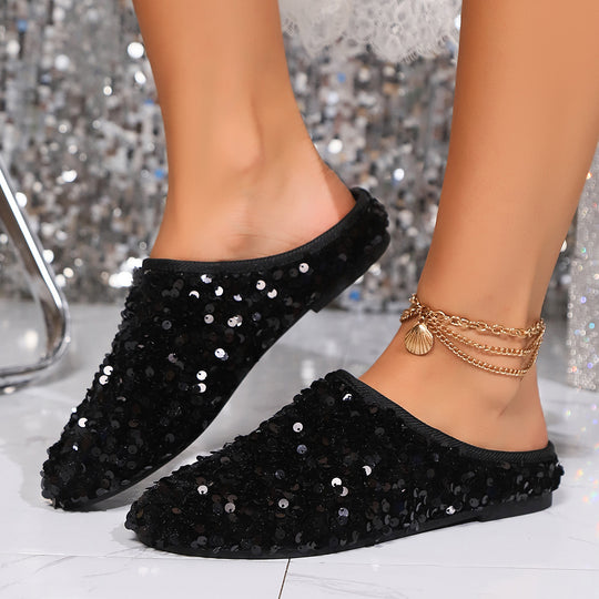 Damen Glitzernde Slippers mit funkelnden Pailletten und weichem Innenmaterial Heidi-Mode