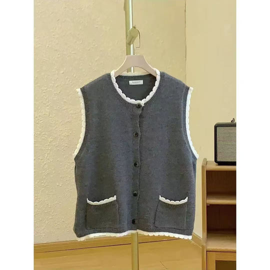 Damen Strickweste mit kontrastierenden Details und Taschen Heidi-Mode