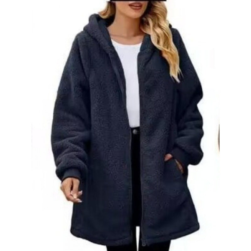 Damen weiche und kuschelige Fleecejacke mit Kapuze und Seitentaschen Heidi-Mode