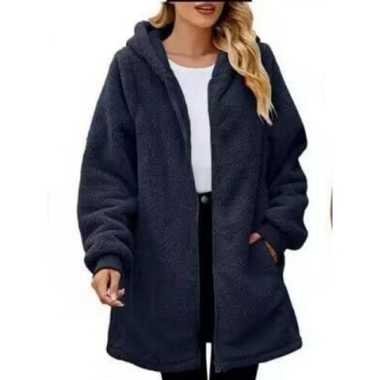 Damen weiche und kuschelige Fleecejacke mit Kapuze und Seitentaschen Heidi-Mode