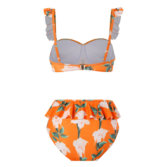 Damen Bikini-Set mit floralem Rüschendesign und passendem Wickelrock Heidi-Mode