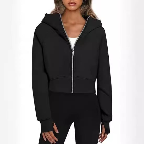 Damen cropped Kapuzenjacke mit durchgehendem Reißverschluss Heidi-Mode