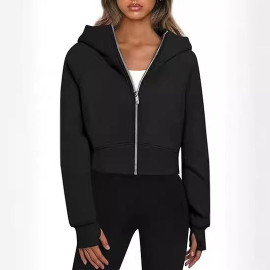 Damen cropped Kapuzenjacke mit durchgehendem Reißverschluss Heidi-Mode