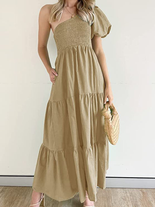 Damen Maxikleid mit asymmetrischem Träger und fließendem Schnitt Heidi-Mode