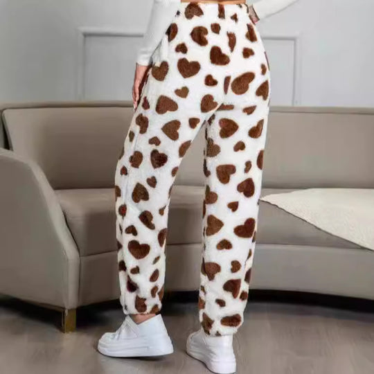 Damen kuschelige Fleece-Hose mit Leopardenmuster Heidi-Mode