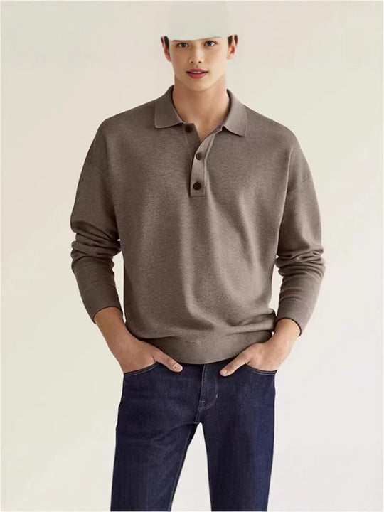Herren hochwertiges Sweatshirt mit modernem Polo-Kragen und eleganten Knopfdetails Heidi-Mode