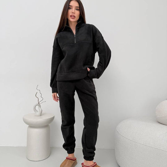 Damen gemütliches Fleece-Set mit hohem Kragen und elastischen Bündchen Heidi-Mode