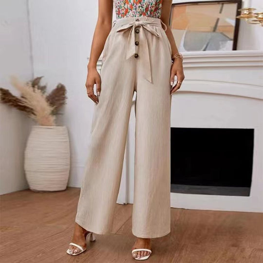 Damen weite Hose mit Bindegürtel und Knöpfen Heidi-Mode