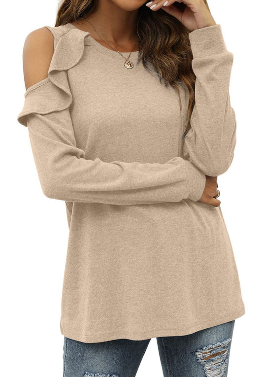 Damen Oberteil mit Schößchen und Cold-Shoulder-Design Heidi-Mode