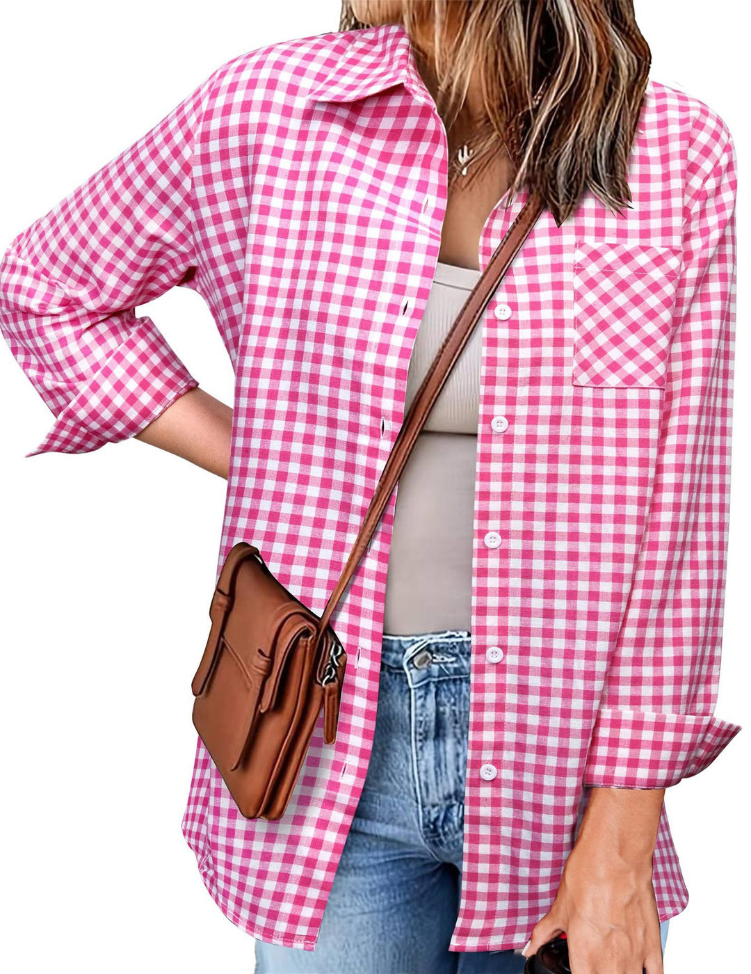 Femme Button-Up Gingham Check Shirt Heidi-Mode