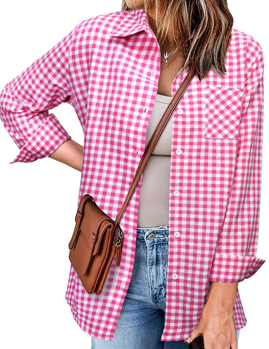 Femme Button-Up Gingham Check Shirt Heidi-Mode