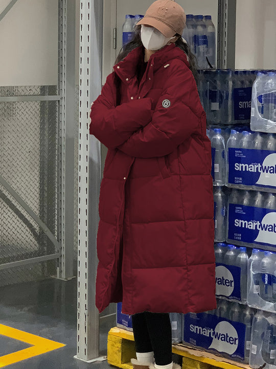 Damen Lange Steppjacke mit Kapuze und hohen Kragen Heidi-Mode