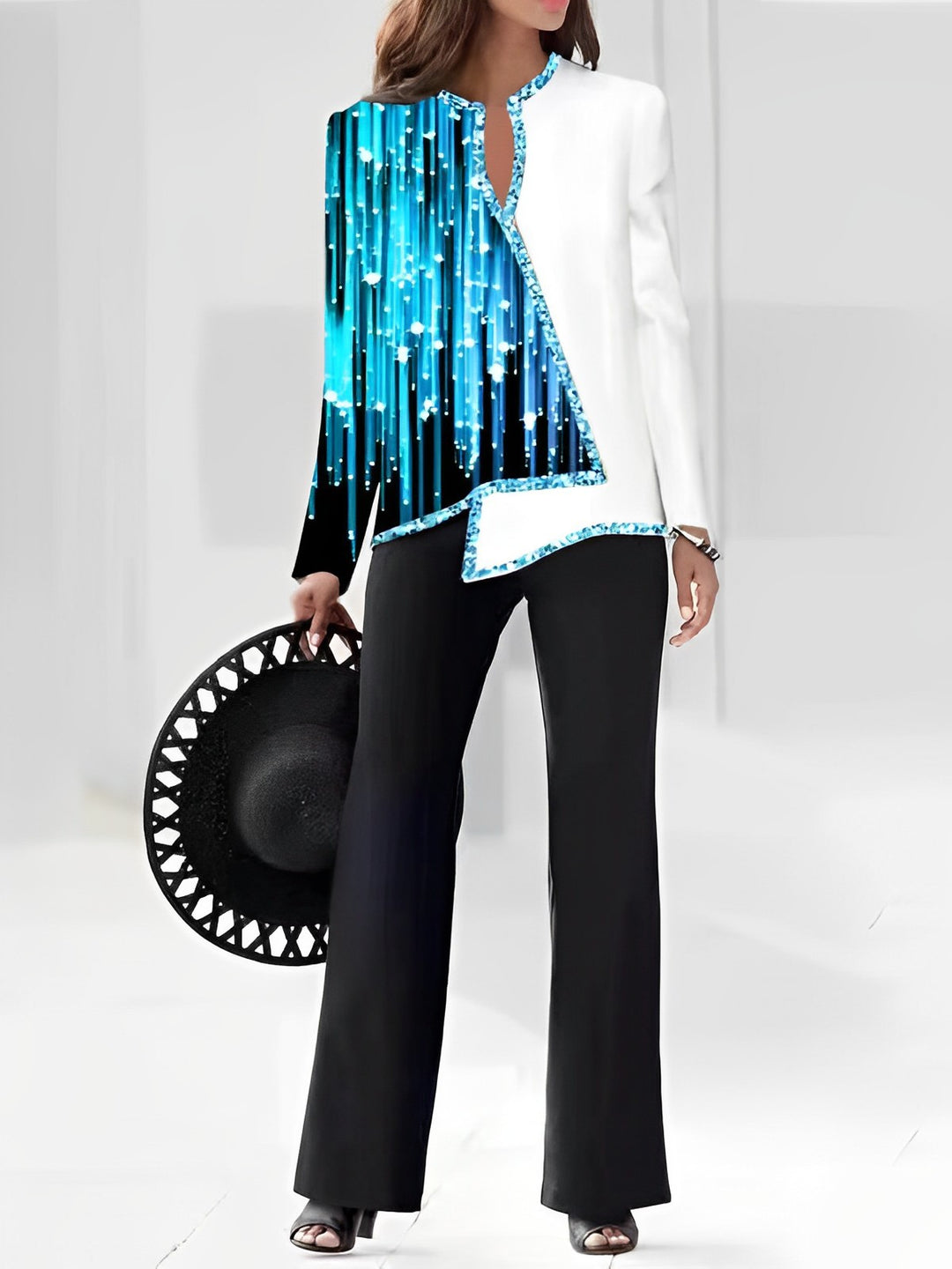 Damen Elegante Statement-Jacke mit asymmetrischem Schnitt und funkelnden Details Heidi-Mode