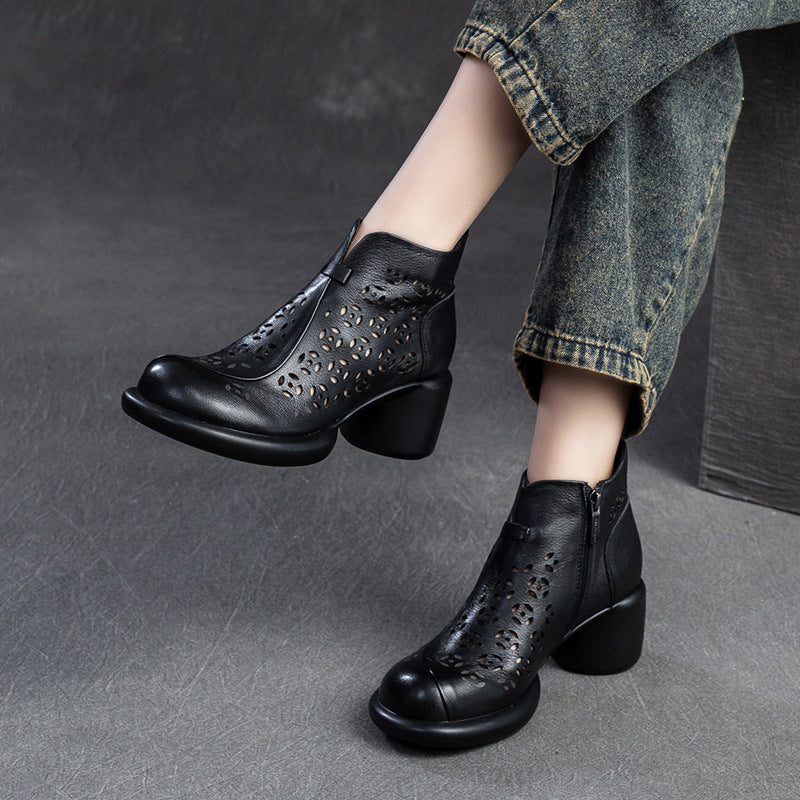 Damen Stiefeletten mit durchbrochener Oberflächenstruktur und komfortablem Blockabsatz Heidi-Mode
