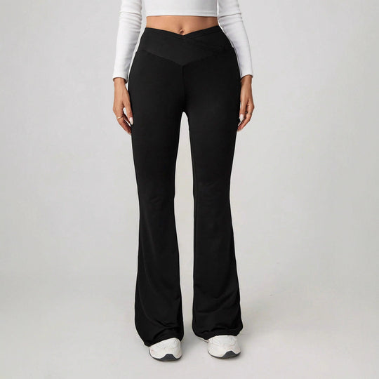 Damen High-Waist Sporthose mit weitem Bein und elastischem Bund Heidi-Mode