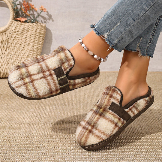 Damen Warme Hausschuhe mit Karomuster und bequemer Sohle Heidi-Mode