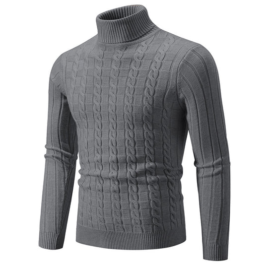 Herren Strickpullover mit hochgeschlossenem Kragen und Zopfmuster Heidi-Mode