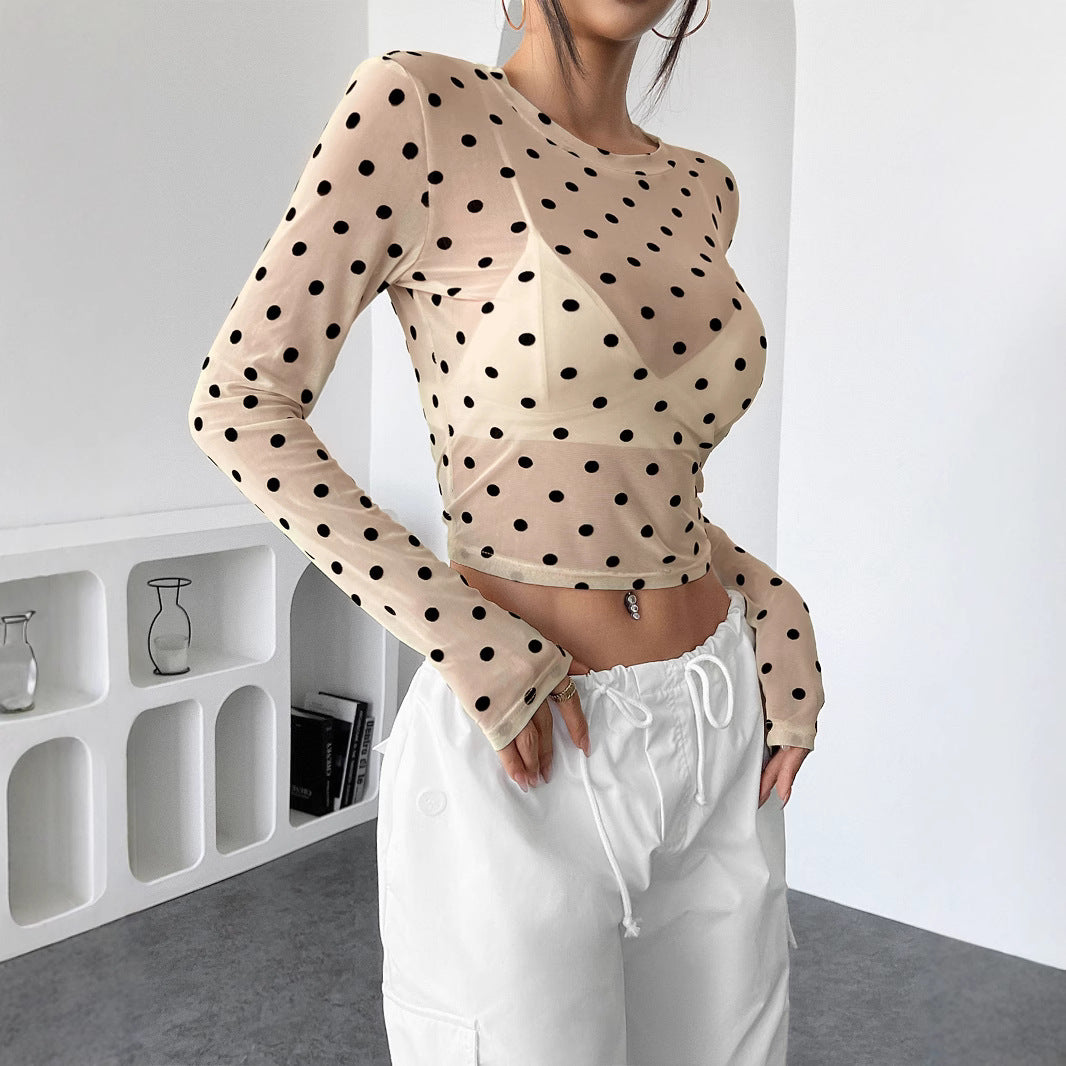 Damen Transparente Longsleeve-Bluse mit Polka Dots Heidi-Mode