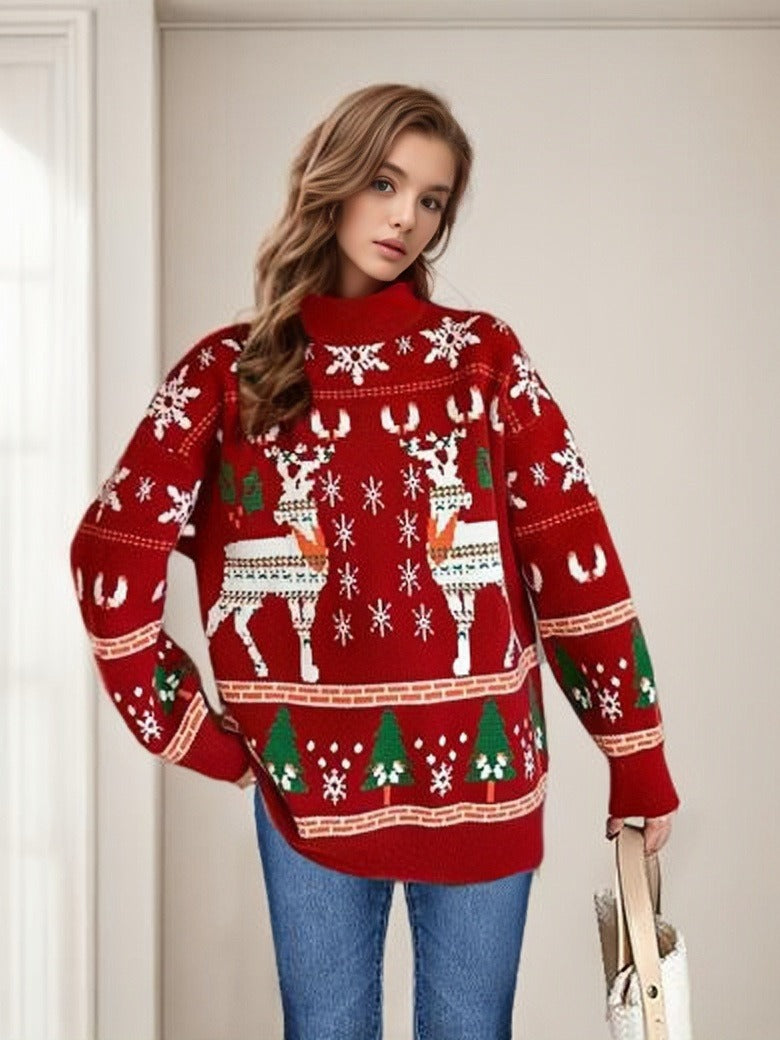 Damen festlicher Pullover mit einzigartigem Weihnachtsmotiv Heidi-Mode