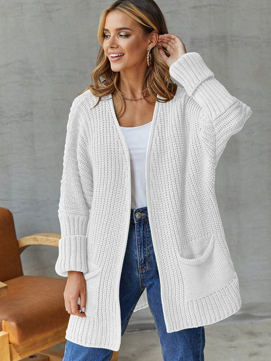 Damen gestrickter Cardigan mit großzügigen Taschen und strukturiertem Design Heidi-Mode