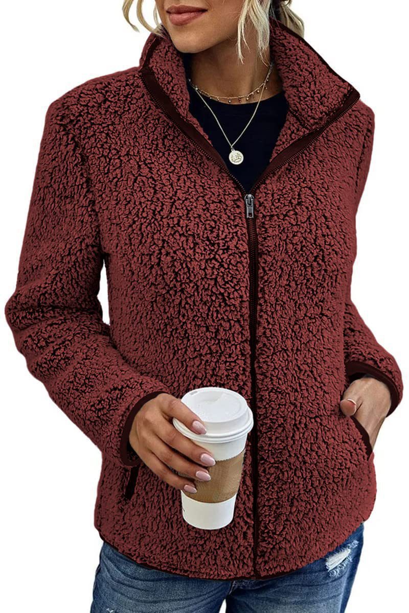 Damen kuschelige Fleecejacke mit hohem Kragen und praktischen Taschen Heidi-Mode