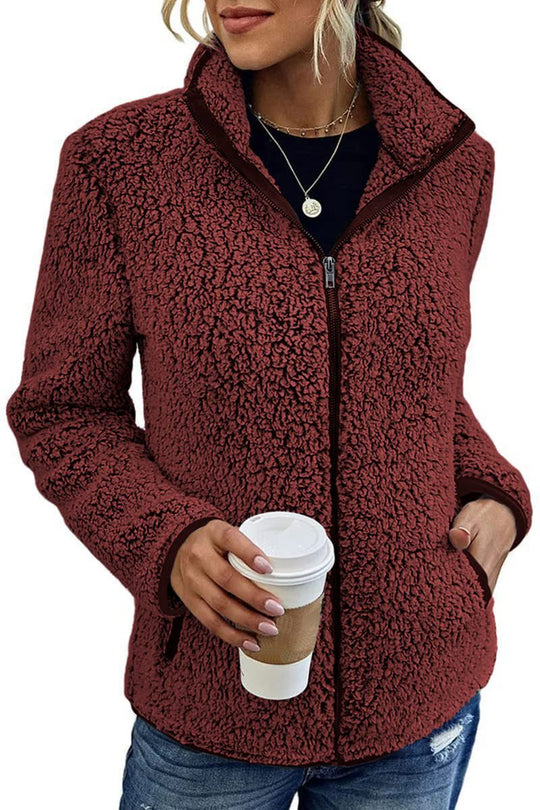 Damen kuschelige Fleecejacke mit hohem Kragen und praktischen Taschen Heidi-Mode