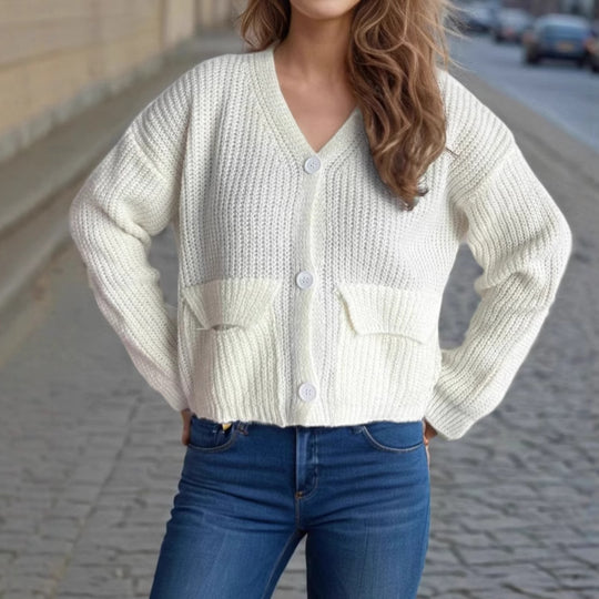 Damen oversized Strickjacke mit Knopfdetails und praktischen Taschen Heidi-Mode
