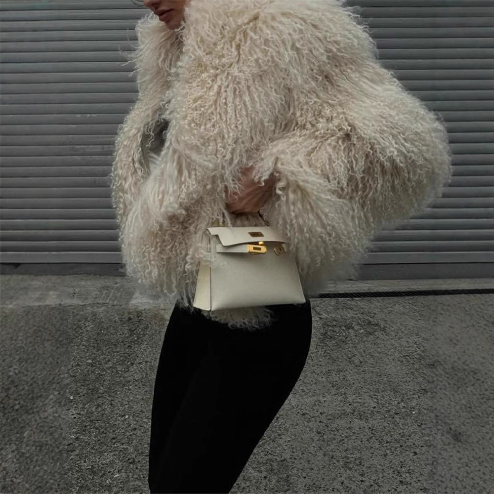 Damen Eleganter Kunstpelzmantel mit hohem Kragen und stilvollem Schnitt Heidi-Mode