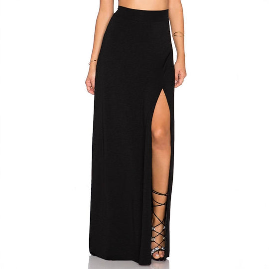 Damen Eleganter Maxi-Rock mit hohem Schlitz und elastischem Bund Heidi-Mode