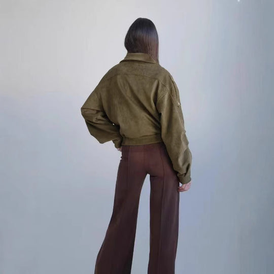 Damen Stilvolle Kurzjacke mit Gürtel und asymmetrischem Schnitt Heidi-Mode