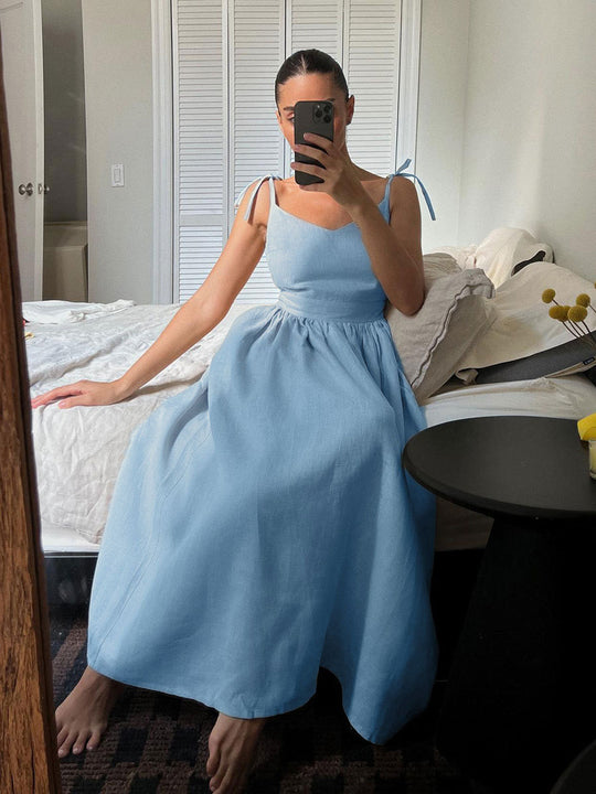 Damen Midi-Kleid aus leichtem Leinenstoff Heidi-Mode