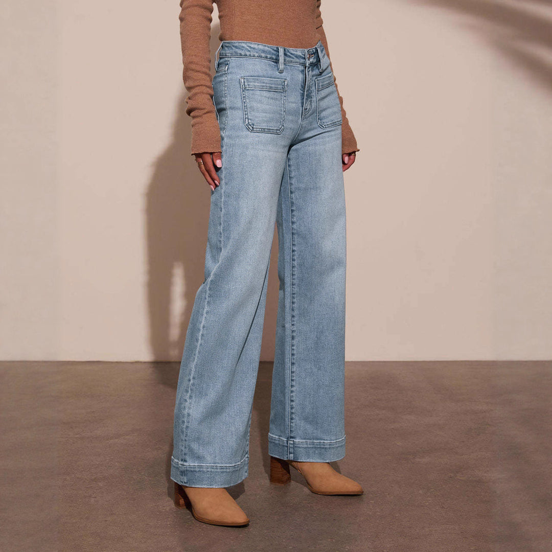 Damen Weit geschnittene Jeans mit hohen Taschen und elegantem Auftritt Heidi-Mode