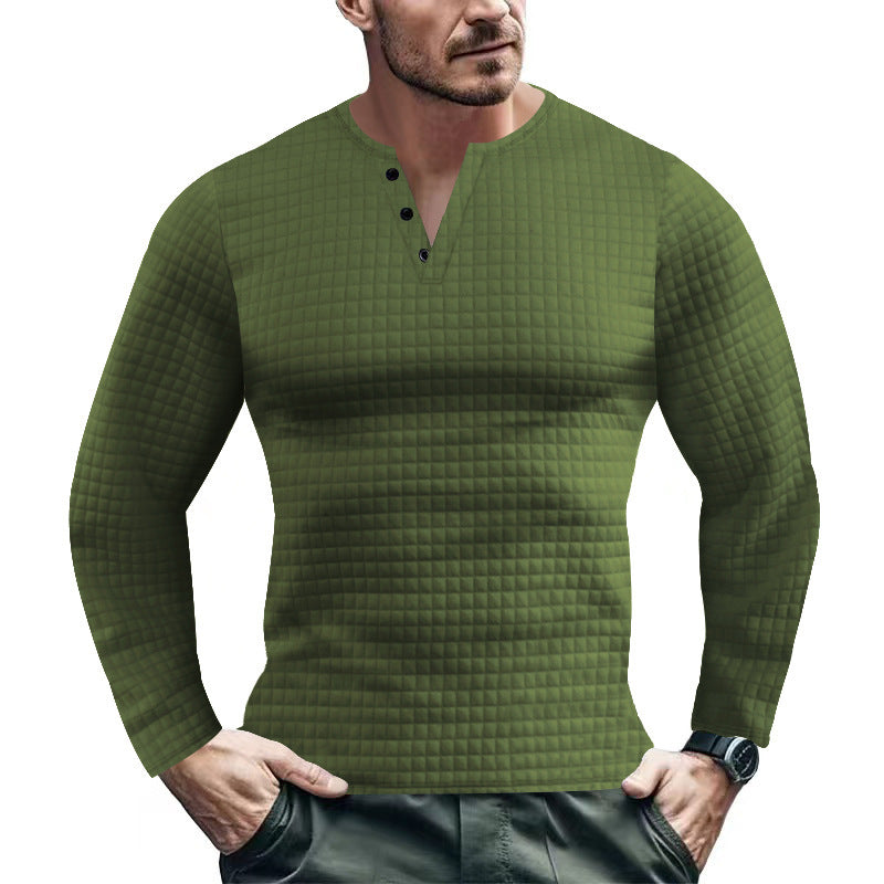 Herren Langarmshirt mit strukturiertem Design und modischem Knopfverschluss Heidi-Mode