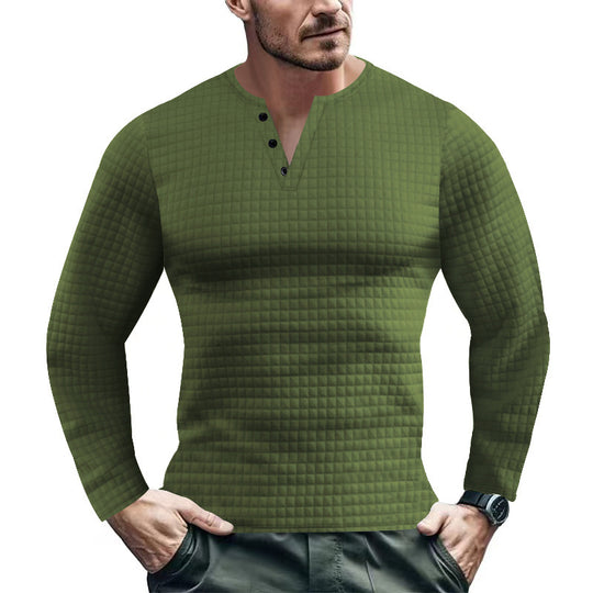 Herren Langarmshirt mit strukturiertem Design und modischem Knopfverschluss Heidi-Mode