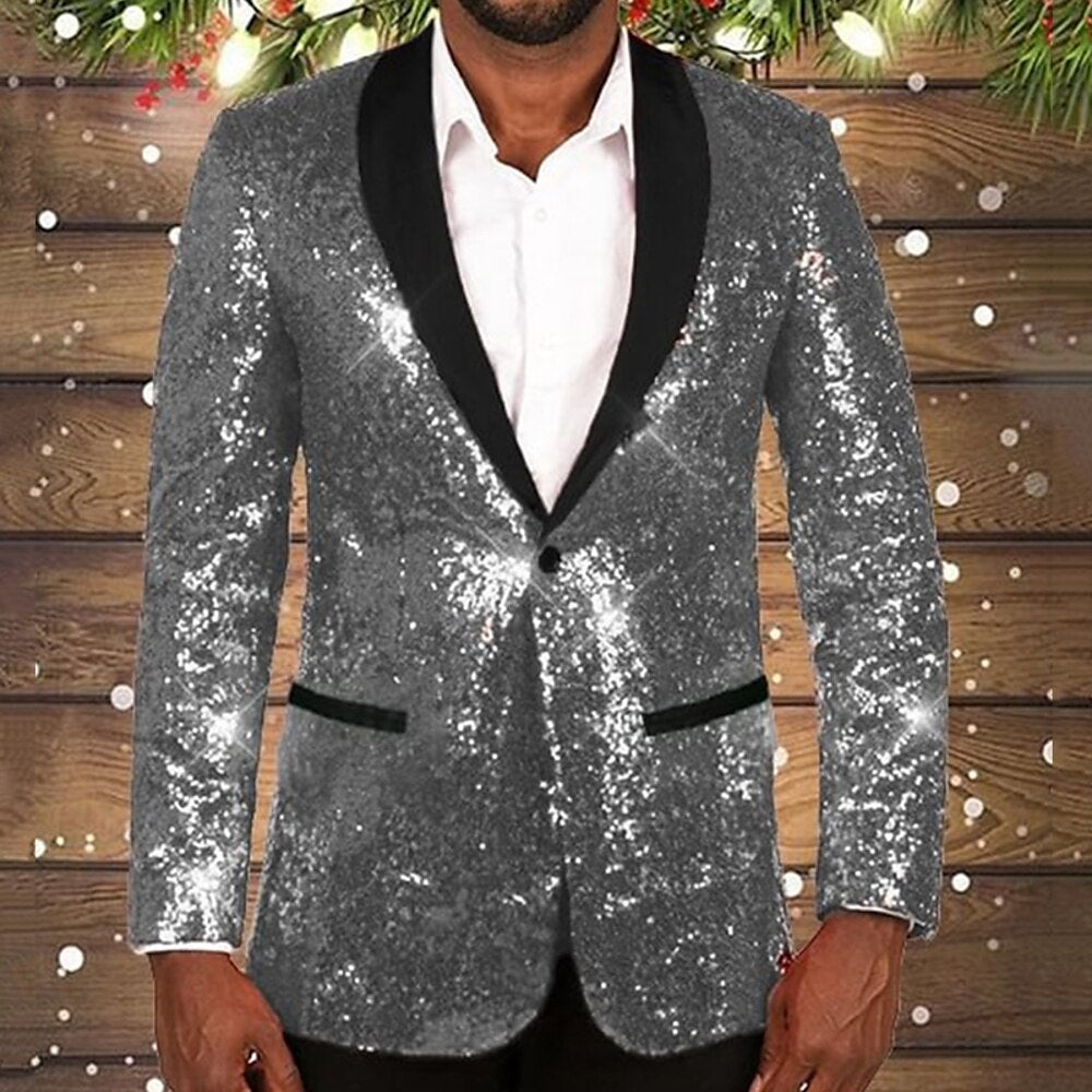Herren glitzernder Pailletten Blazer mit schwarzem Revers Heidi-Mode