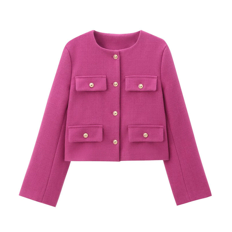 Damen Modische Kurzjacke mit dekorativen Knöpfen und praktischen Taschen Heidi-Mode