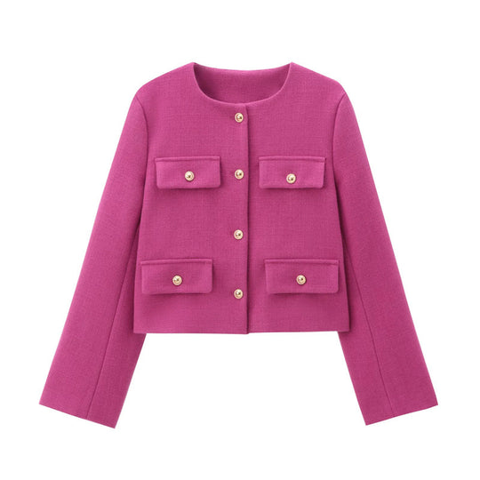 Damen Modische Kurzjacke mit dekorativen Knöpfen und praktischen Taschen Heidi-Mode