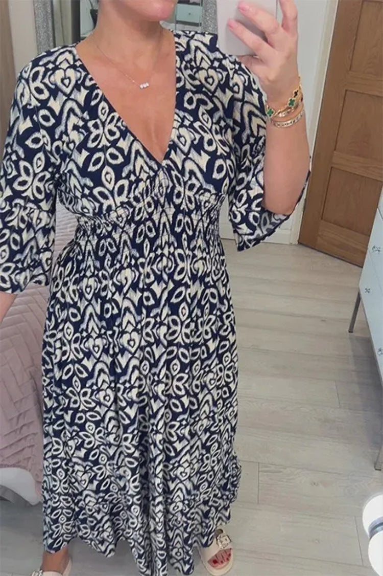 Damen Maxikleid mit schmeichelndem V-Ausschnitt und voluminösen Ärmeln Heidi-Mode