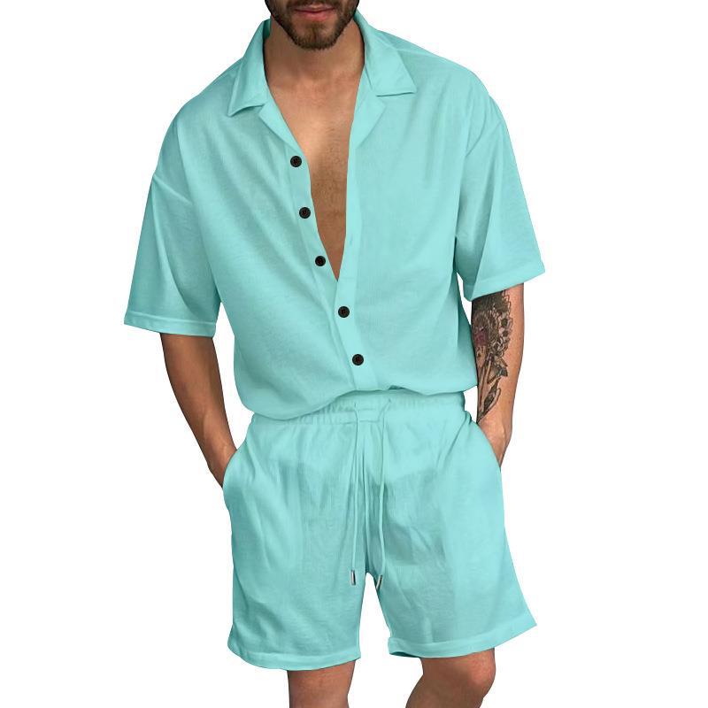Herren Freizeit-Set mit lässigem Kurzarmhemd und elastischen Shorts Heidi-Mode