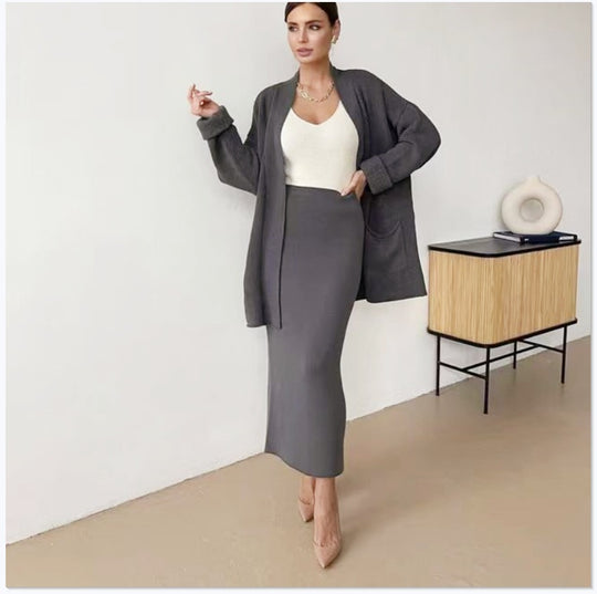 Damen Elegantes Strick-Set mit Rückenschlitzen und lässiger Passform Heidi-Mode