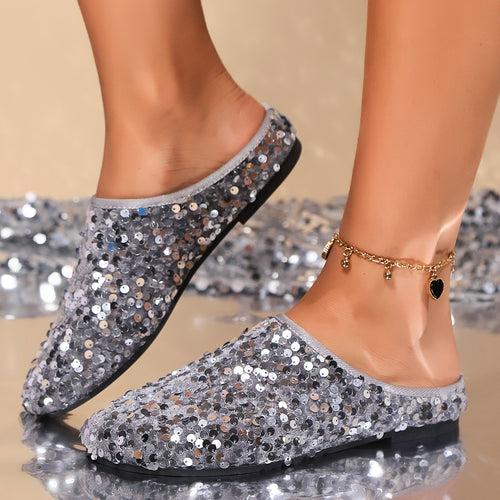 Damen Glitzernde Slippers mit funkelnden Pailletten und weichem Innenmaterial Heidi-Mode