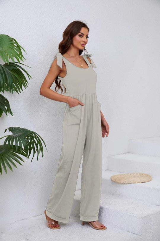 Damen Eleganter Jumpsuit mit verstellbaren Trägern und weitem Bein Heidi-Mode