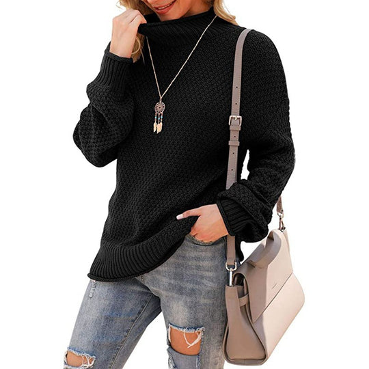 Damen Grobstrickpullover mit hohem Kragen und bequemen Ärmeln Heidi-Mode