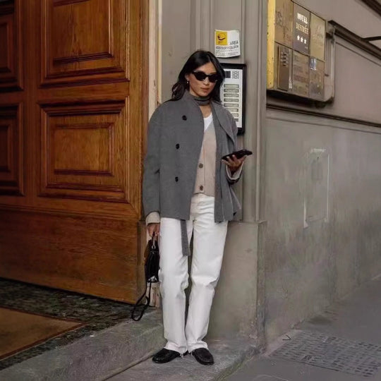 Damen Wolljacke mit doppelter Knopfleiste und weitem Schnitt Heidi-Mode