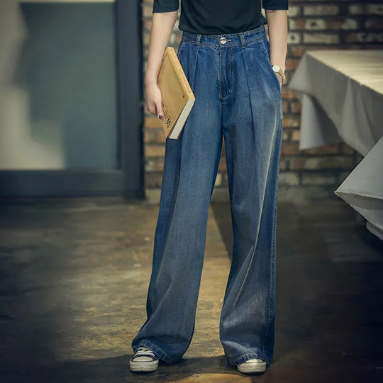 Damen Weite Denim-Hose im lässigen Hochbund-Stil Heidi-Mode