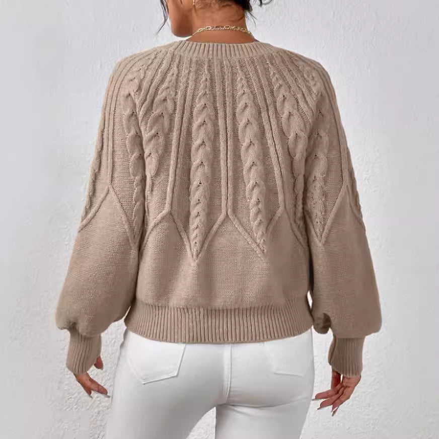 Damen Strickpullover mit Zopfmuster und weitem Schnitt Heidi-Mode