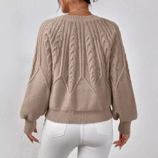 Damen Strickpullover mit Zopfmuster und weitem Schnitt Heidi-Mode